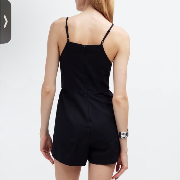 Madewell Tie-Waist Romper Black Pockets Size 2 Linen square neckline NEW NQ635 - Picture 4 of 13